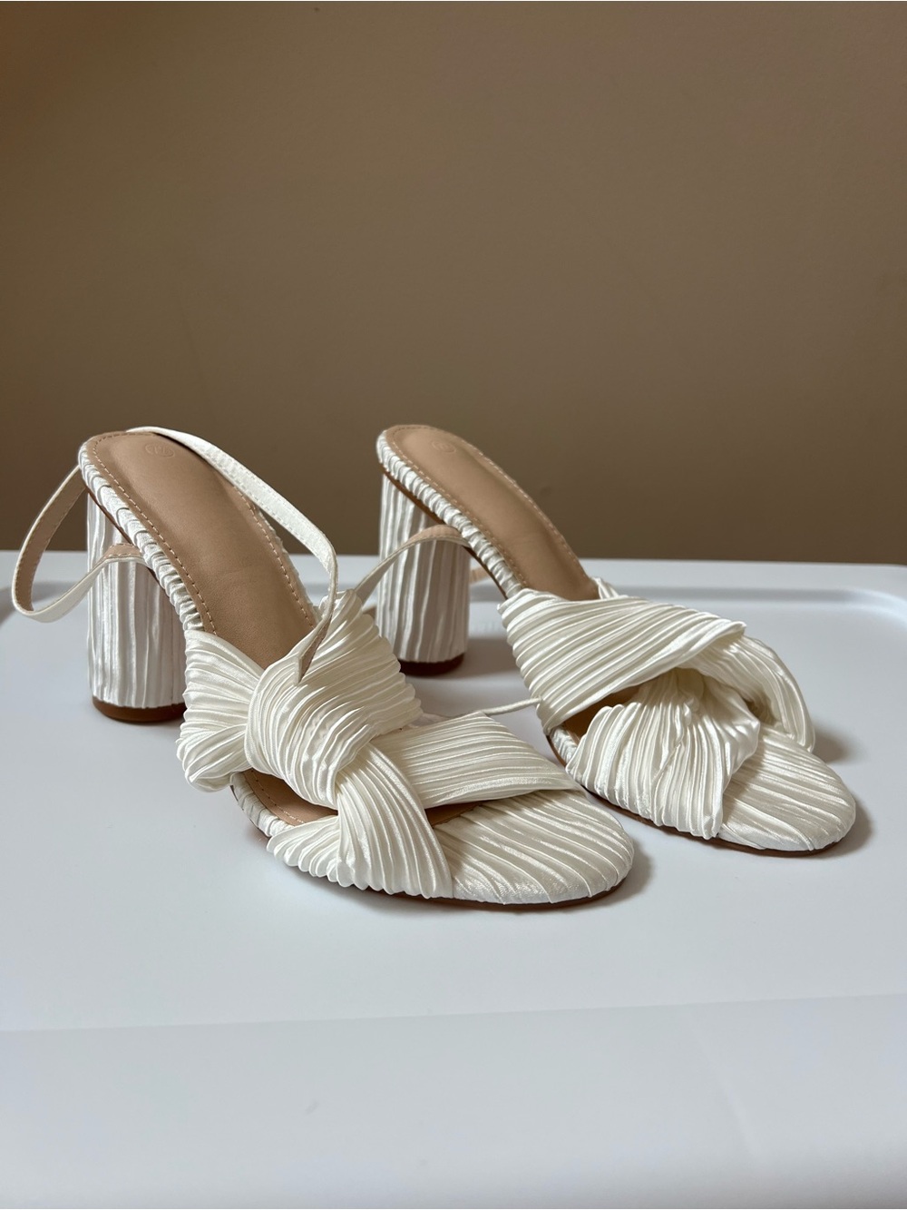 Women's Ivory Knot Front Block Heel Sandals